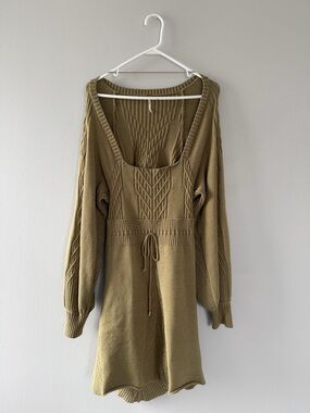 Free People Olive Green Ribbed Knit Dress